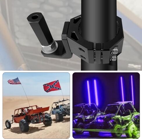 مجموعة دعامة علم UTV، مجموعة دعامة سوط إضاءة LED (أسود)، مشبك شريط لف من الألومنيوم يدور 360 درجة، يناسب تمامًا قفص لفة 1.75 بوصة 2 بوصة، تلقائي مع حامل سارية العلم لعمود علم 1/4 بوصة in Kuwait