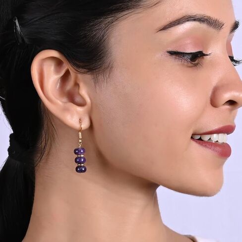 أقراط Gempires اللازورد بنمط متدلي مطلي بالذهب - مجوهرات الأحجار الكريمة العلاجية للنساء (اللازورد) in Kuwait