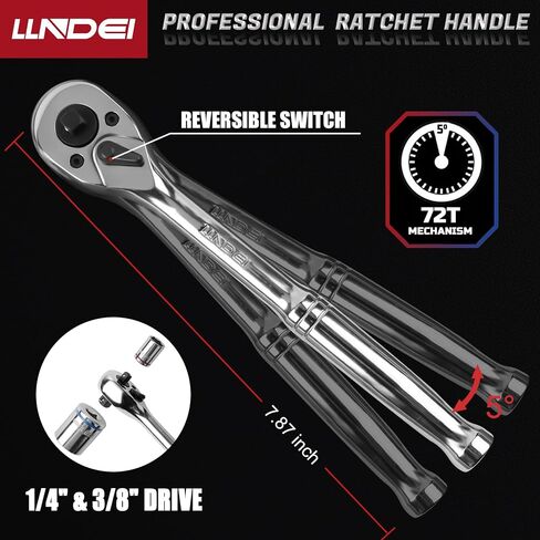 LLNDEI 48 Piece 1/4 Inch Mini Socket Ratchet Wrench Set, Metric Shallow Socket (4-14mm) 6-Point,with 72 Teeth Mini Ratcheting Wrench, Screwdriver Bit Set, Universal Joints and 3 Inch Extensions in Saudi Arabia