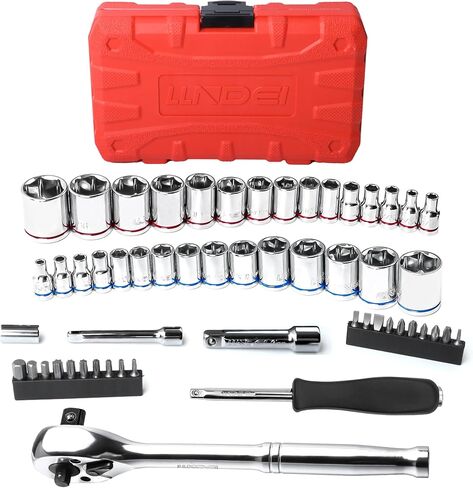 LLNDEI 48 Piece 1/4 Inch Mini Socket Ratchet Wrench Set, Metric Shallow Socket (4-14mm) 6-Point,with 72 Teeth Mini Ratcheting Wrench, Screwdriver Bit Set, Universal Joints and 3 Inch Extensions in Saudi Arabia