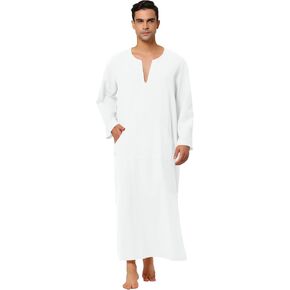 Lars Amadeus Men's Nightshirt Cotton Sleep Shirt V-Neck Side Split Long Gown with Pocket