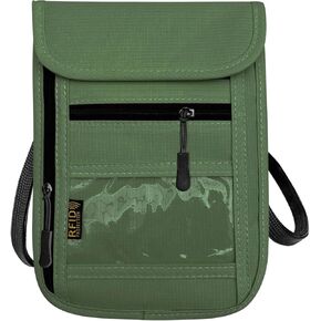 RFID Blocking Travel Neck Wallet Pouch and Passport Holder, Travel Neck Pouch Passport Holder for Women & Men - Army Green