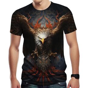 Novelty Colorful Eagle Print Short Puff Sleeve T-Shirts Animal Graphic Round Neck Tee
