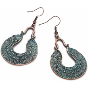 Handmade Boho Vintage Teardrop Earrings Bohemian Hammered & Engraved Earrings Boho Antiqued Earrings Unique Antique Bronze Tribal Ethnic Teardrop Shaped Drop Dangle Earrings For Women Girls (Style 1)