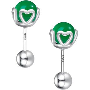 Love Natural Green Jade Earrings for Women, Screw Back Removal-free Safe 925 Sterling Silver Stud Earrings for Sensitive Ears, Cute Dual-Sided Wear Earrings Studs Jewelry Gift for Women Girls in Saudi Arabia