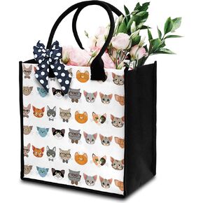 Cat Tote Bag For Women, Cute Kitten Tote Bag, Kitty Canvas Tote Bag For Traveling Shopping Gym, Cat Lover Gift Tote Bag With Ribbon, Aesthetic Beach Tote Bag Gifts For Women Cat Owners Friends -33