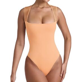 REORIA Women’s Sexy Sleeveless Square Neck Mesh Sheer Double Lined 2024 Trendy Going Out Bodysuit Tops