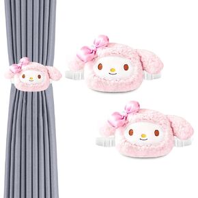 2Pack Cute Animal Snap-Fit Curtain Tiebacks, Cartoon Fluffy Curtain Holdbacks, Suitable for Curtain Decor in Living Room, Bedroom, Children's Room (Pink-Melo)