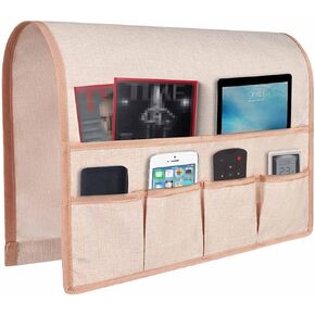 NICEEC منظم مسند ذراع للأريكة والكتان غير القابل للانزلاق للأريكة والأريكة وحامل كرسي بذراعين مع 6 جيوب لتخزين كتب المجلات وجهاز التحكم عن بعد في التلفزيون والهاتف الخلوي والنظارات والشاحن - أبيض in Kuwait