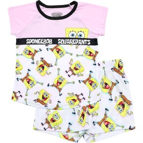 بيجامة سبونج بوب سكوير بانتس قطعتين بأكمام قصيرة وشورت للبنات، وردي، X-Small in Kuwait