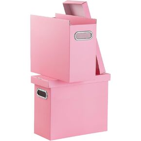 Oterri 2 Pcs File Organizer, Cardboard Storage File Boxes with Lids,Portable File Box with Handle,Hanging File Folder Organizer for Letter Size,File Organizer Box for Office/School, Black (No Folders)