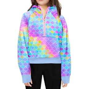Girls Hoodies Sweatshirts Half Ziper Pullover Collar Cropped Hoodies Long Sleeve Sweatshirts