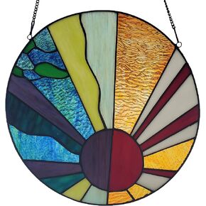 لوحة نافذة RIVER OF GOODS مقاس 12.75 بوصة ارتفاعًا - زجاج ملون مستدير - عناصر أرضية - معلقة كبيرة لالتقاط أشعة الشمس، متعددة الألوان in Kuwait
