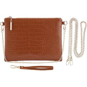 B BRENTANO Vegan Clutch Bag Pouch with removable wristlet and two size metal chain