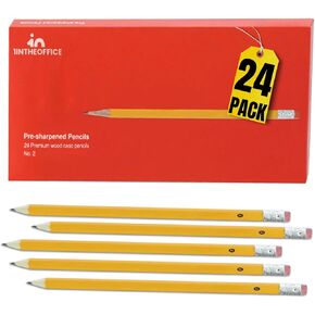 1InTheOffice Pre Sharpened Pencils #2, Pencils with Eraser, 2 HB, Wood-Cased, Black Lead, Yellow Barrel (72)