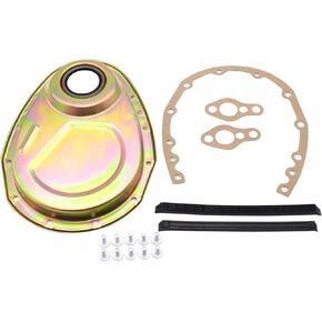 1 Set SHLPDFM Timing Chain Cover Kit CNC Aluminum Alloy Chrome SBC Gasket Seal Bolts Set Fits for Small Block Chevy 265,283,327,350,383,& 400