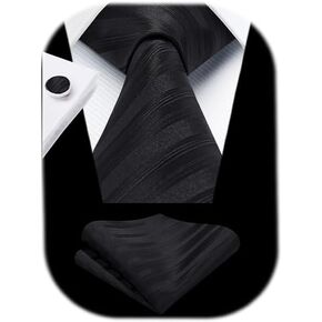HISDERN Ties for Men Stripe Plaid Tie Classic Necktie Pocket Square Cufflinks Set for Formal Wedding Business Party