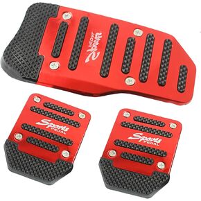 Miytsya 3 PCS Car Non-Slip Foot Pedal Kit, Accelerator Brake Clutch Gearbox Pedal Cover, Sports Metal Rubber Good Grip Pedal Replacement, Universal Interior Accessories for Most Manual Cars (Red)