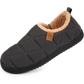 FamilyFairy Mens Warm Slippers Quilted Nylon Memory Foam House Shoes Indoor Outdoor with Non-Slip Sole