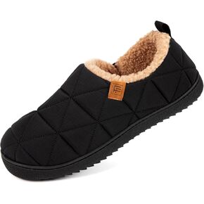 FamilyFairy Mens Warm Slippers Quilted Nylon Memory Foam House Shoes Indoor Outdoor with Non-Slip Sole in Kuwait