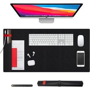 Daily Treasures Leather Desk Mat with Pocket, Office Desk Pad, Non-Slip Vegan Pu Mouse Pad, Keyboard Mat, Desk Mat Desk Accessories for Study Desktop Computer Home Business (35.4" x 15.7", Black)