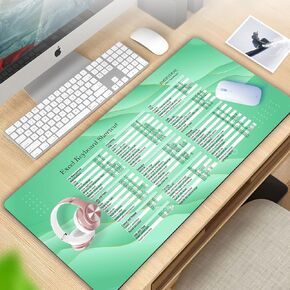 Excel Keyboard Shortcut Keys Mouse Mat 3mm Thick 23x11 Inches/Anti-Slip Shortcut Keys Keyboard Pad (Black)