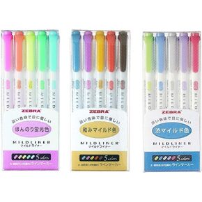 Zebra Mildliner Double-Sided Highlighter 15 Color Set, Fine / Bold, Mild & Fluorescent Color, Deep & Warm Color, Cool & Refined Color,