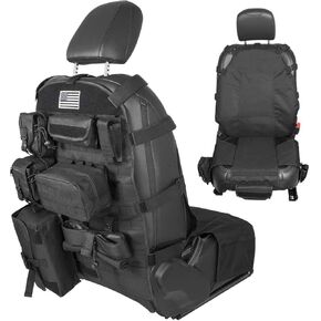 Universal Tactical Front Seat Cover Case Storage Bags Pockets Molle Pouches Stuff Organizer For Jeep Wrangler JK JKU JL JLU TJ YJ Gladiator JT Cherokee Ford F150 Toyota Chevy Dodge Trucks (Black)