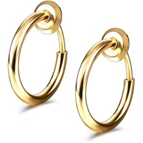 BodyJewelryOnline Anodized Gold Finish Fake Nose Ring Hoop Clip on Earrings Fake Septum Non Piercing Hoop Earrings Lip Ring Fake Cartilage Earrings for Women Girl - Sold As a Pair