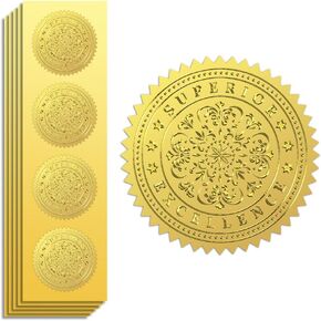Gold Foil Stickers Seals Embossed Eagle 2 Inch 100Pcs, Self Adhesive Gold Around Embossing Stickers for Envelope Seals, Gift Decor, Certificate Paper, Birthday Party Invitation
