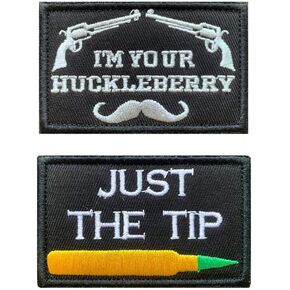 2 Pack I'm Your Huckleberry and Just The Tip Tactical Emblem Badge Hook and Loop Embroidered Patches for Backpack Caps Bags Jacket Vest Uniform