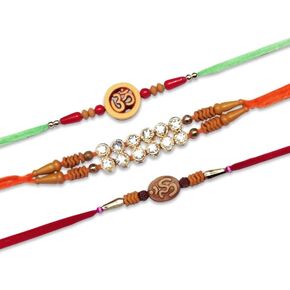 Set 3 of Rakhi for Brother Bhaiya Bhabhi Raksha Bhandhan Rakhi Thread Bracelet Cotton Thread with Greeting Card, Pink