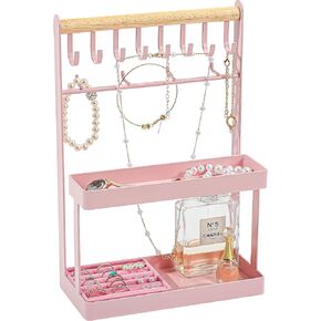 Lolalet Jewelry Organizer Stand Holder, 4-Tier Cute Necklace Holder Stand Rack with 12 Hooks Place Rings Necklaces for Teen Girl Room Decor -Black in Saudi Arabia