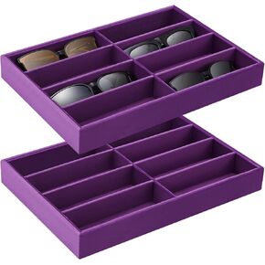 Amylove 2 Pieces Sunglass Organizer Trays Velvet Glasses Tray Stackable Jewelry Organizer Display Box, 8 Grids (Beige)