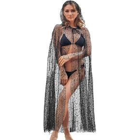 GORAIS Women's Hooded Cape Spider Web Long Halloween Cloak Cosplay Costumes Adult Robe for Dresses