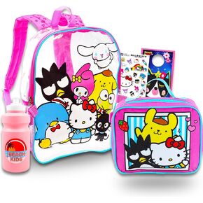 Hello Kitty Clear Backpack for School - Bundle with Hello Kitty and Friends Backpack for Girls, Hello Kitty Lunch Box, Water Bottle, Stickers, More | Transparent Hello Kitty Backpack for Kids