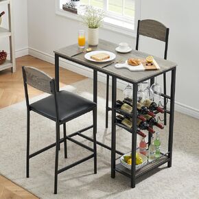 GAOMON Dining Table Set for 2, Bar Table and Chairs Set for 2 with Storage Shelf and Wine Rack, Kitchen Table and Chairs for 2 with Upholstered Chairs, Easy to Assemble, Rustic Brown