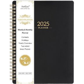 Planner 2025 - Planner/Calendar 2025, Jan.2025 - Dec.2025, 2025 Planner Weekly & Monthly with Tabs, 6.3" x 8.4", Hardcover + Back Pocket + Twin-Wire Binding, Daily Organizer - Mystic Black
