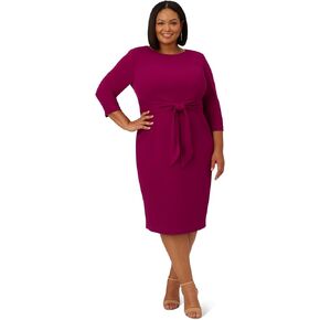 Adrianna Papell Women's Plus Size Knit Crepe Tie Waist Sheath Dress