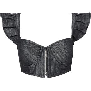 Daisy corsets Womens Lavish Black Denim Underwire Bustier Top W/Removable Ruffle SleevesCorset