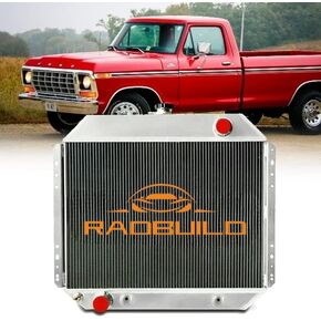 DPI433 4 Row Aluminum Radiator for 1966-1979 Ford F100 F150 F250 F350 F500 Bronco Trucks V8 CC433 CU433 Radiador 1967 1968 1973 1974 1975 1976 1977 1978 1979 67 68 69 72 74 Downflow Radiators