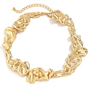 Melting Chunky Liquid Dripping Metal Buckle Collar Necklace for Women,Thick Geometric Metallic Unisex Abstract Choker Necklace Statement Fashion Chain Necklace Cool Punk Jewelry (Gold)