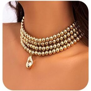 fxmimior 4 Tier Boho Women Multilayer 1920s Necklace Chunky Dainty Beads Layered Choker Necklaces Handmade Beads Fashion Chunky Pendant Multilayer Adjustable Layering Chain Necklaces for Women