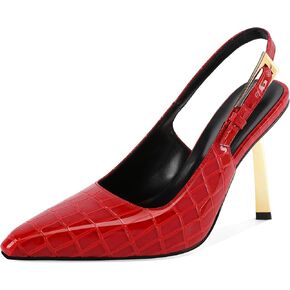 Mettesally Sling Back Heels Women High Heels Closed Toe Gold Heels Pumps Metal Buckle Shoes 4 Inch
