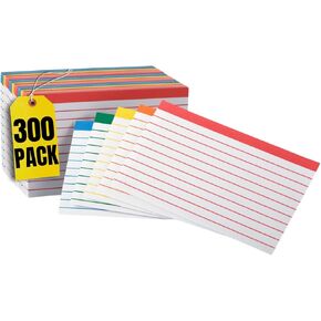 1InTheOffice Index Cards 3x5, Ruled Index Cards, Flash Cards, Assorted Colors, 300 Pack