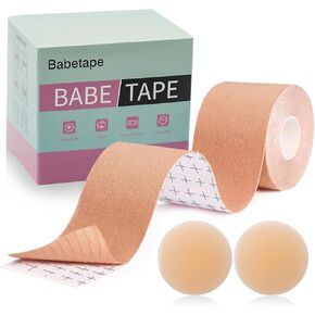 Breast Lift Tape, Sticky Boob Tape for Large Breast Self Adhesive Breast Tape with 2 pcs Reusable Nippleless Covers