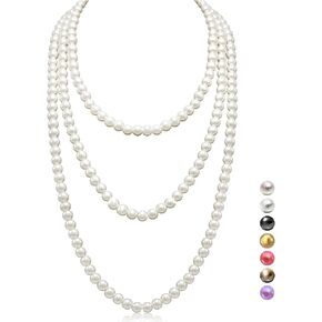 Halukakah 1920s Long Pearl Necklace for Women - Exquisite Natural Cultured Pearls - Luxurious 8mm Strand with Timeless Elegance - Length 60"/71" - Perfect for Special Occasions
