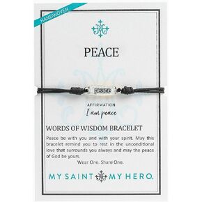 My Saint My Hero Peace Words of Wisdom Bracelet - Silver-Tone on Black Cord