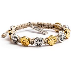 My Saint My Hero Benedictine Blessing Bracelet - Mixed Medals on Tan Cord