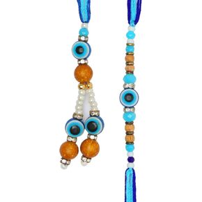 Bhaiya Bhabhi Rakhi Set of 2 Rakhi For Brother and Bhabhi Evil Eye Rakhi Lumba set Couple Pair Rakhi Thread for Raksha Bandhan gift Set Rakhi Bracelet for Brother Sister Indian Traditional Festival